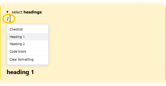 Image explaining how to create a heading